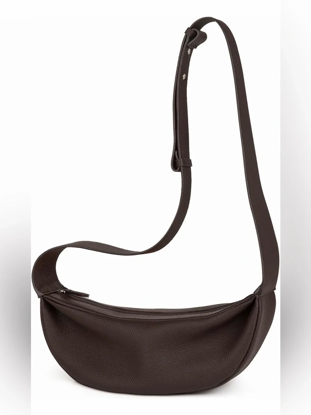 Leather Crescent Crossbody Bag in Dark Brown